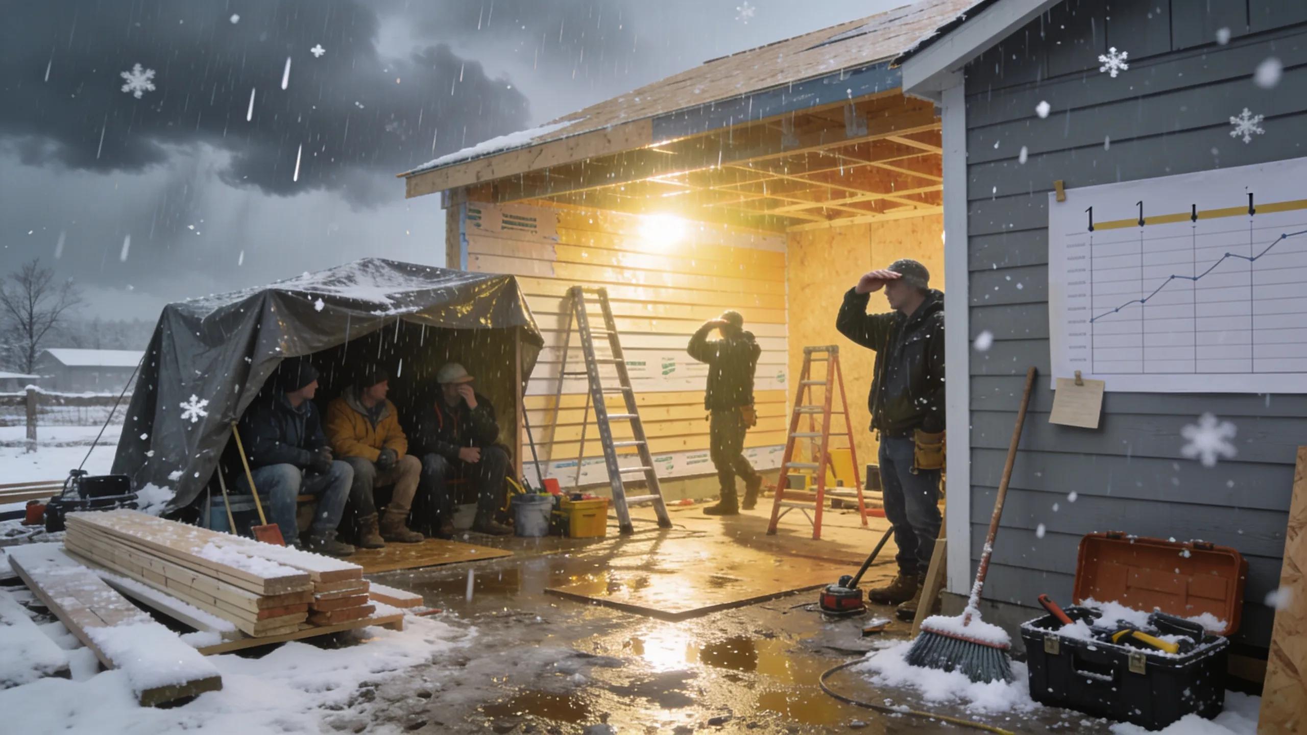Outdoor scene depicting varying weather conditions affecting James Hardie siding installation