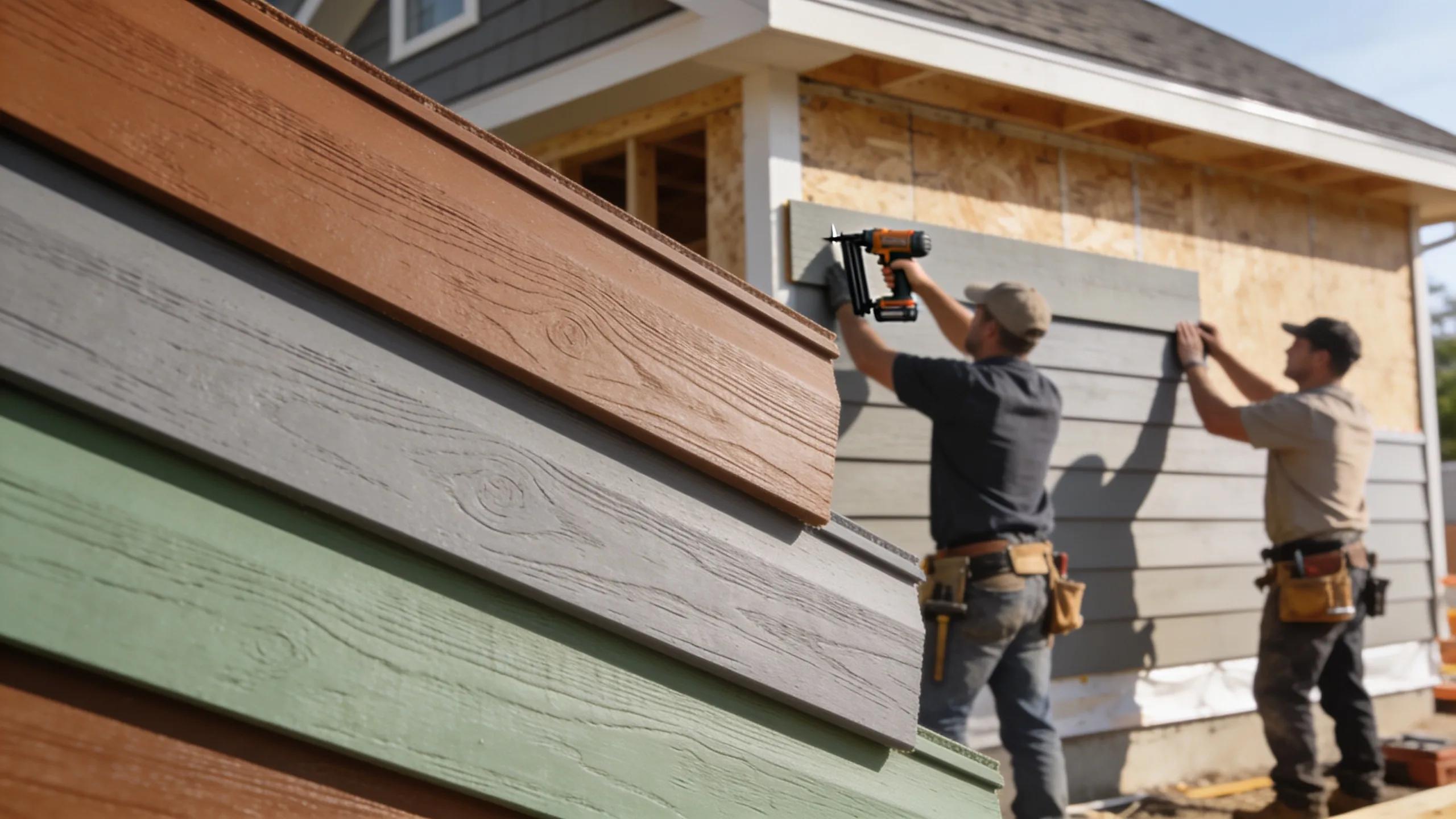 Close-up of various colors and textures of fiber cement siding highlighting durability and aesthetic options