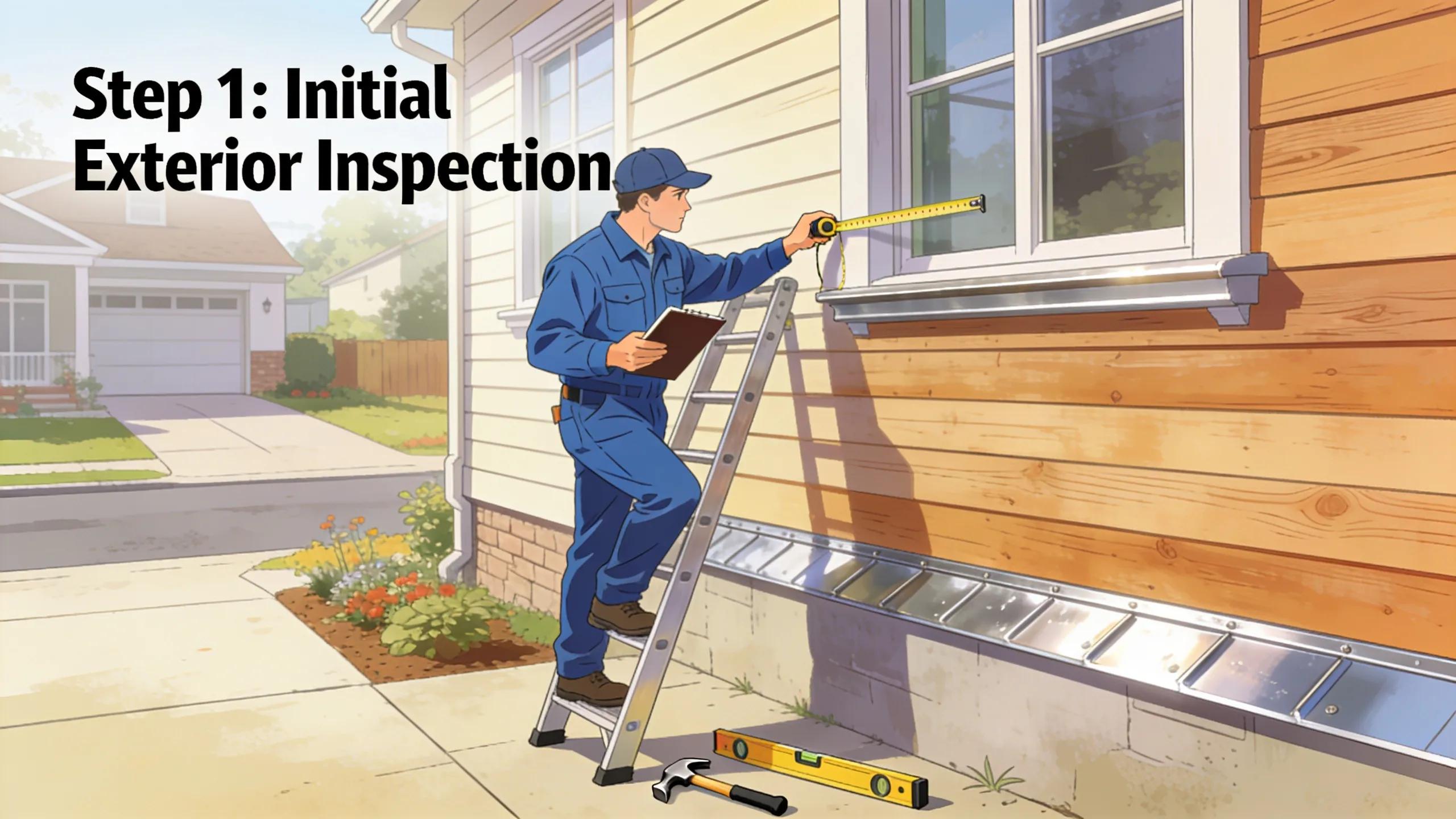 Contractor inspecting home exterior as part of James Hardie siding installation process