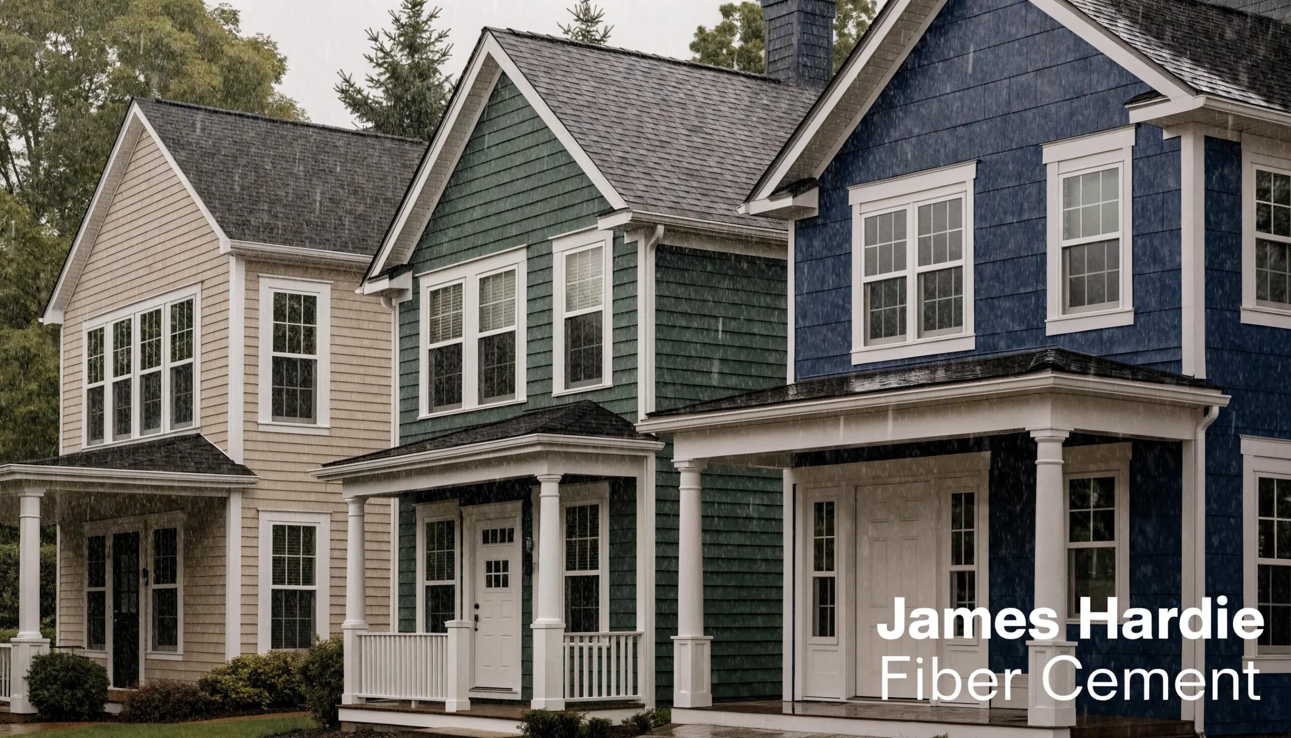 Comparison of James Hardie fiber cement siding with vinyl and wood materials, illustrating durability advantages