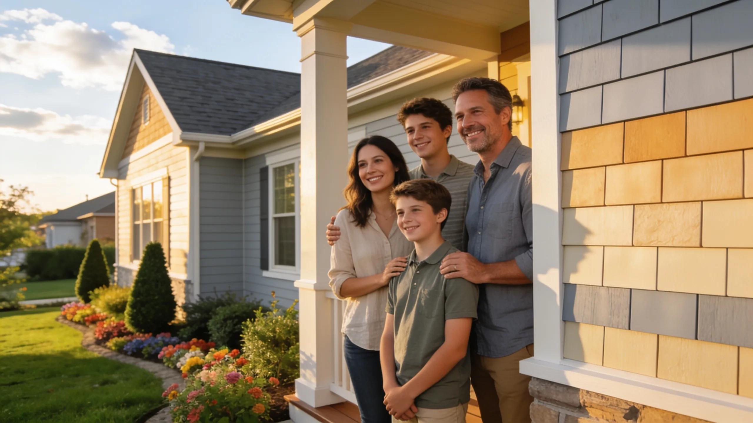 Family enjoying their home exterior with aesthetic appeal of James Hardie siding
