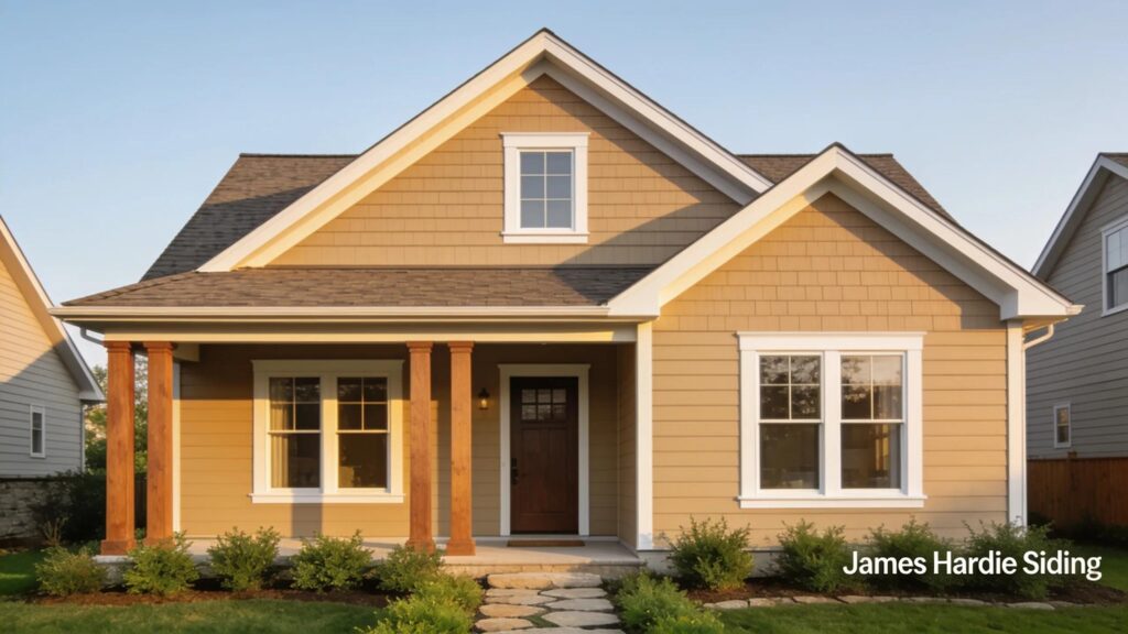 Durable James Hardie siding on an attractive home exterior, emphasizing longevity and aesthetics